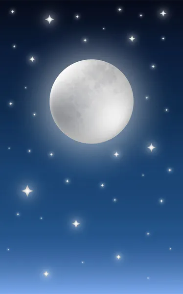 在繁星满天的夜晚的天空背景上满月 — 图库矢量图片