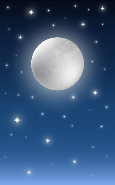 Full moon on starry night sky background