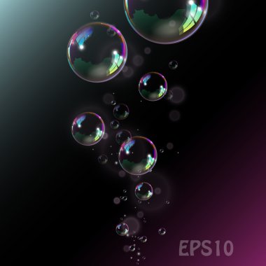 Soap bubbles on black background. Vector illustration. clipart