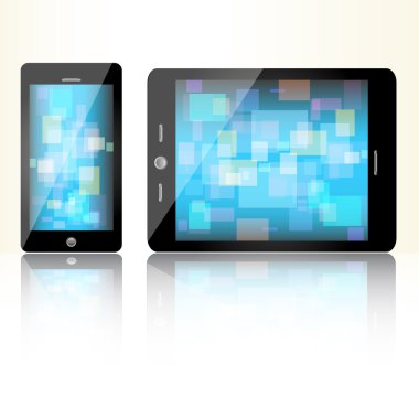 Black tablet mini and smart phone on white background clipart