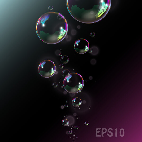 Soap bubbles on black background. Vector illustration.