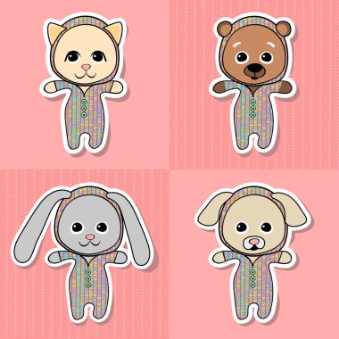 Cheerful cat, bear, pig, dog, puppy and the rabbit.Vector Illustration, animal-toys for children clipart