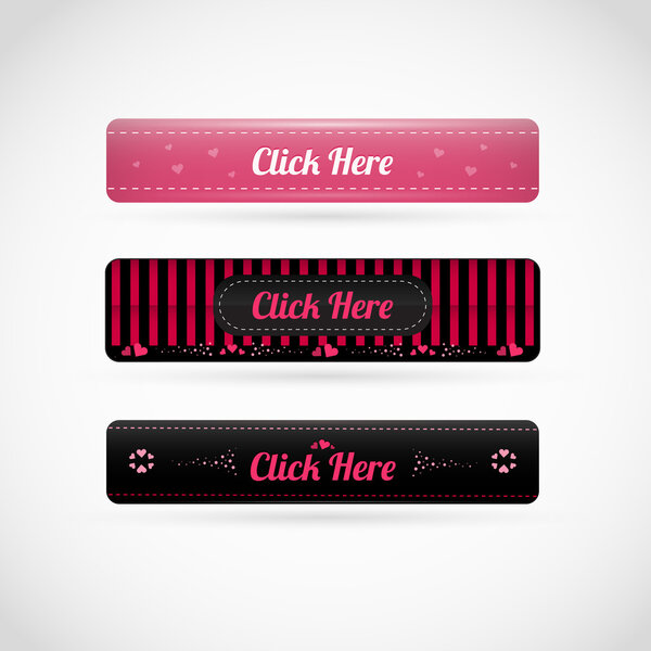 Векторные кнопки для отдыха - нажмите здесь. Стиль Валентина с сердцем
.