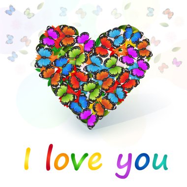 Vector heart full of colored butterflies clipart