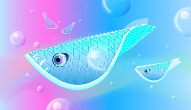 The flight of fishes floats on the sea. A vector illustration clipart