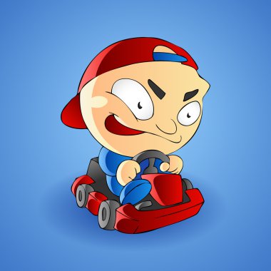 Vector illustration of a little boy go kart clipart