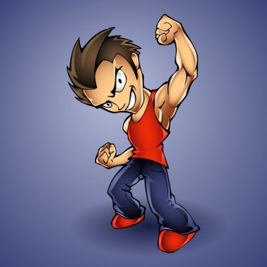 Cartoon Vector Illustration of a Tough Kid with Hands in Fists clipart