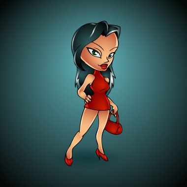 Vector cartoon lady in red clipart