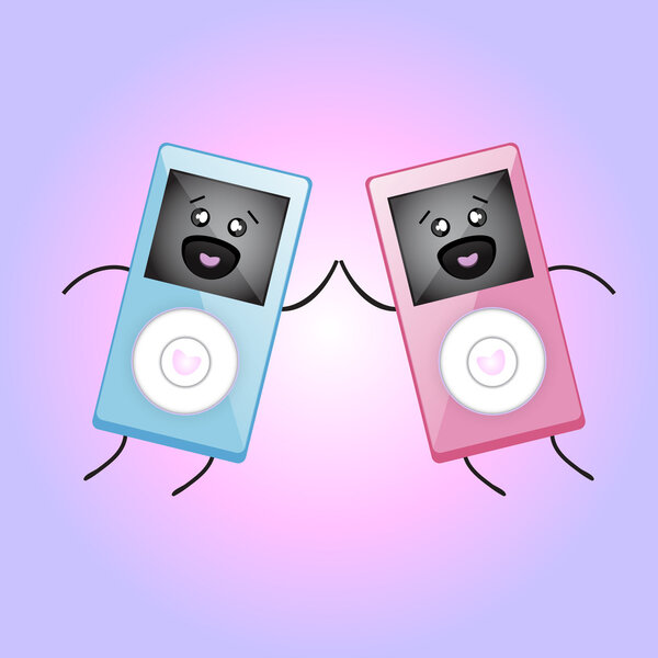 MP3 players in love. Vector illustration.