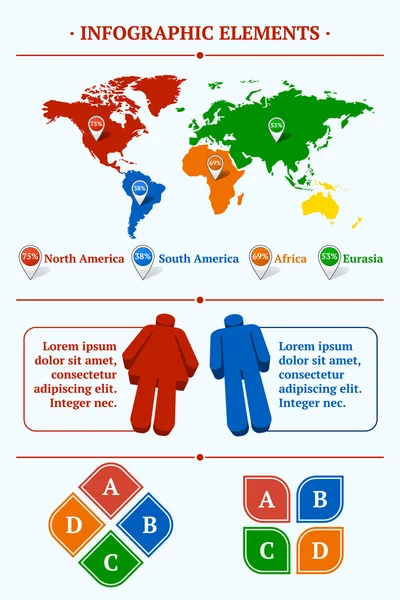 Illustration Vectorielle Infographique Humaine Carte Monde Information — Image vectorielle