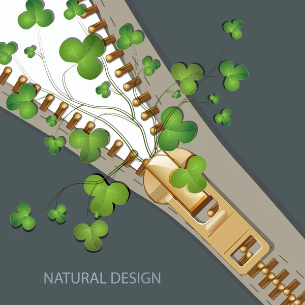 クローバーと背景ベクトルし 鋼のジッパーを開く — ストックベクタ