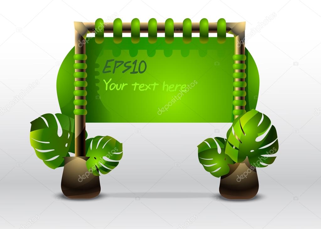 Green sign with leaves. Vector illustration