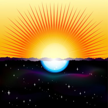 Vector illustration of a split-screen showing the Sun and the Moon clipart