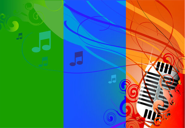 Vector Classic Micrófono Fondo Multicolor Notas — Vector de stock