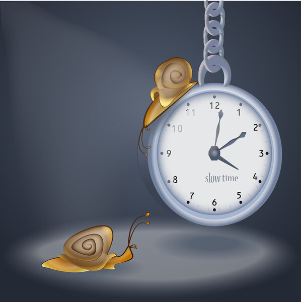 Concept vector illustration of clock and two snails