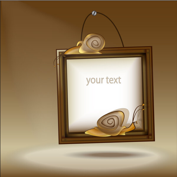 Деревянная рамка с улиткой - векторная иллюстрация

