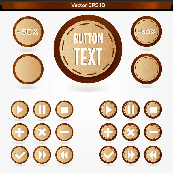 Juego Botones Redondos Para Reproductor Multimedia Madera — Vector de stock