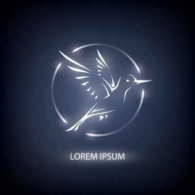 Colibri symbol on blue background for mascot or emblem design clipart