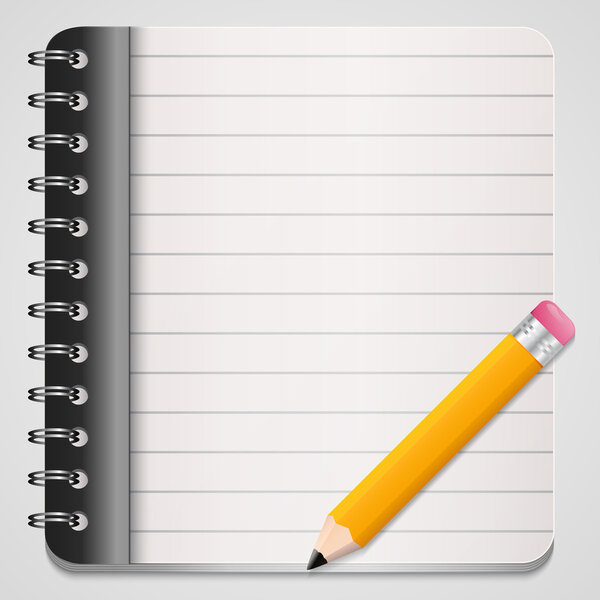 Vector illustration of yellow pencil with coil bound notebook
