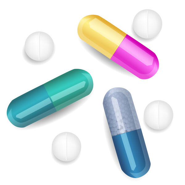 Set of different pills and capsules