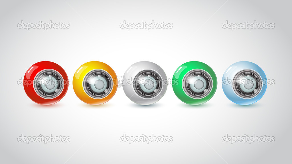 Set of color webcams isolated on white background