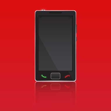 vektör kırmızı zemin üzerine'deki mobil akıllı telefon