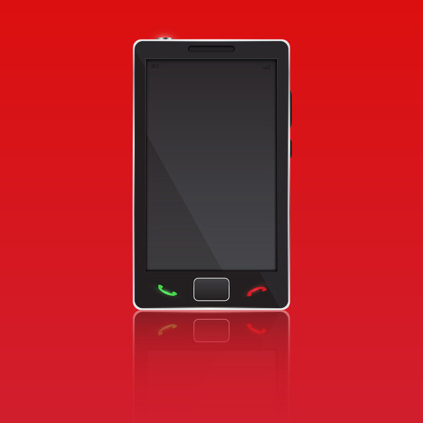 Vector mobile smart phone on red background