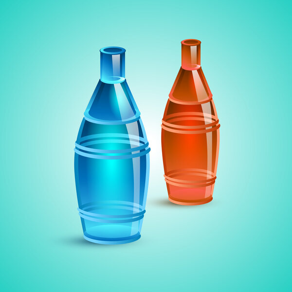 Empty red and blue bottle. Vector illustration