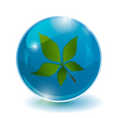 Blue bright circle with leaf inside clipart