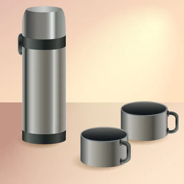 Thermos Vectoriel Deux Tasses — Image vectorielle