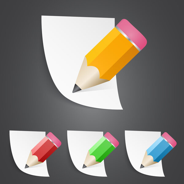 Vector illustration of sharpened fat pencils with paper pages