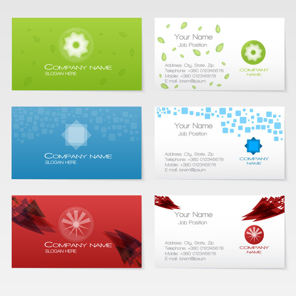 Vector three business card set, elements for design.