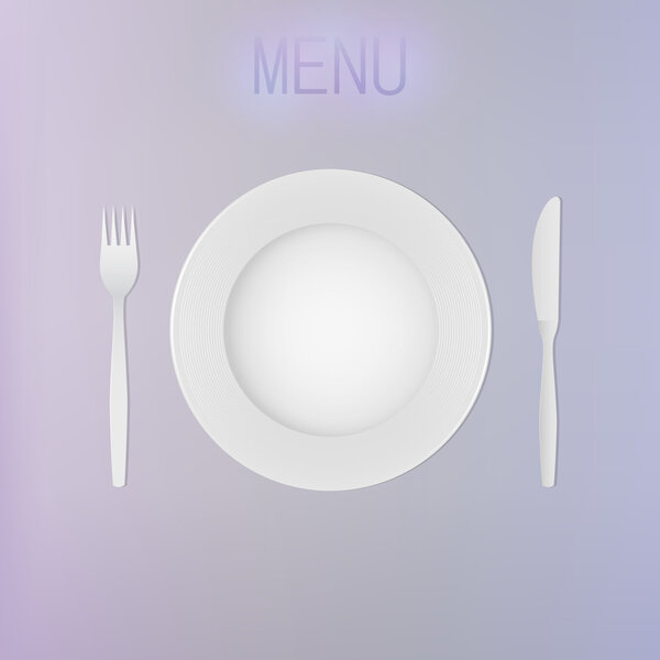 Empty dinner plate, knife and fork set
