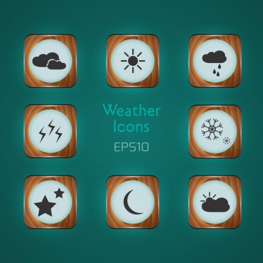 Vector Weather icons on green background clipart
