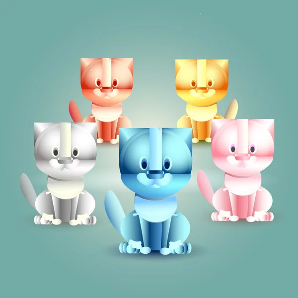 Five Funny Cats Vector Illustration — Stock Vector