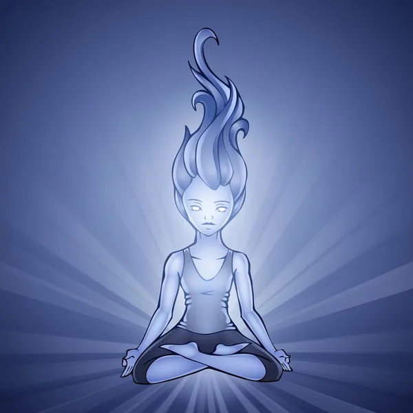 Illustration Vectorielle Yoga Girl Sur Fond Bleu — Image vectorielle