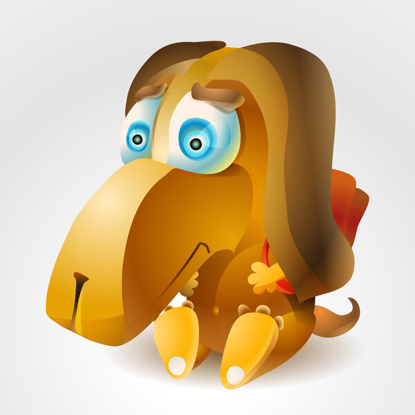 A vector illustration of cartoon dog with backpack.