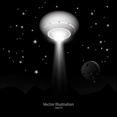 ufo with light beam in space. clipart