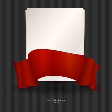 A sheet of paper with red ribbon. Vector illustration. clipart