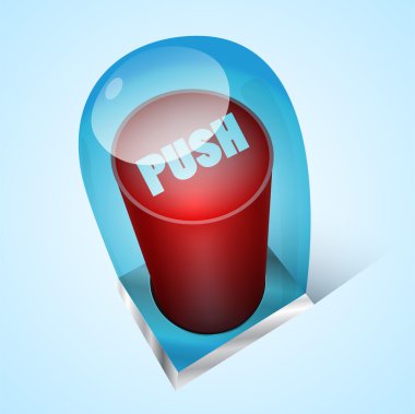 vector push red button under glass clipart