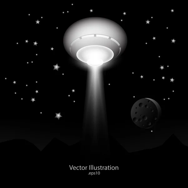 Ufo Met Lichtschermbewaking Cat Ruimte — Stockvector