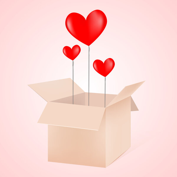 Open box with hearts as balloons vector illustration