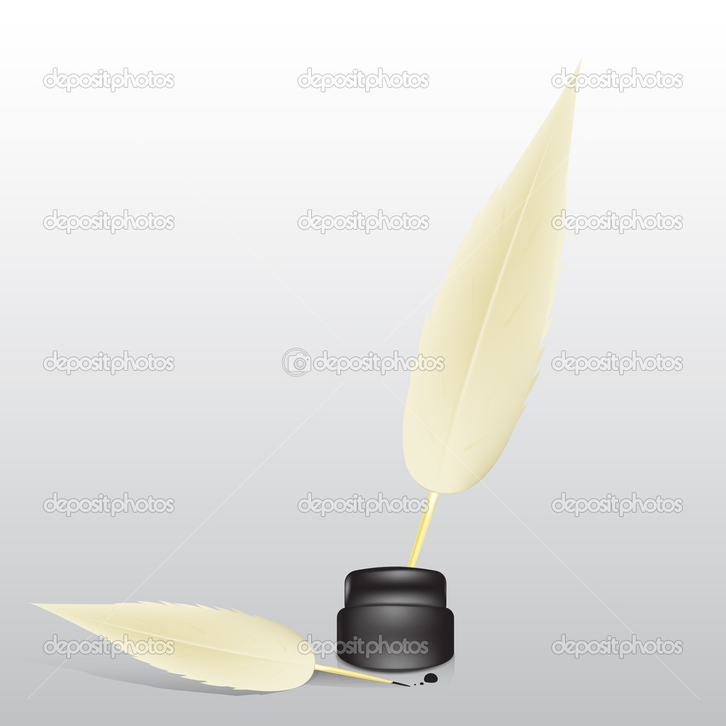 Vector feather and ink bottle
