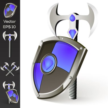 Axe and shield collection clipart