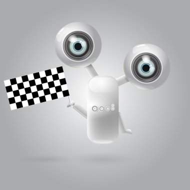 Cute robot with flag racing . EPS 10 vector illustration clipart