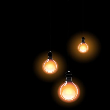 Bulbs light in the dark. Realistic vector design. clipart