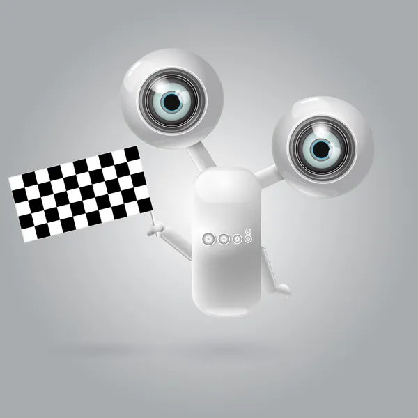 Mignon Robot Avec Drapeau Course Illustration Vectorielle Eps — Image vectorielle