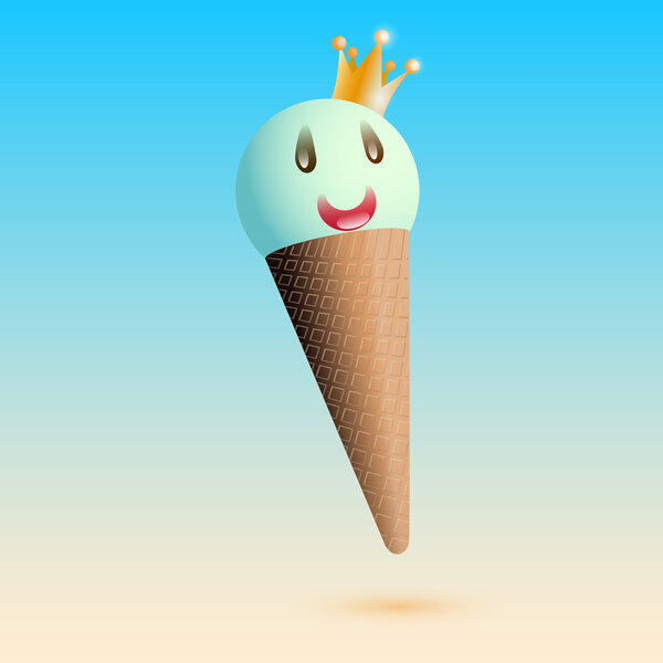 Vector illustration of smiling ice creame with crown