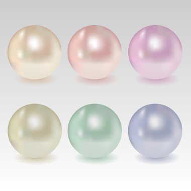 Spherical pearls of different colors. Vector set. clipart
