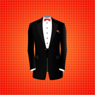 Kırmızı backgroud, vektör çizim üzerinde siyah takım elbise